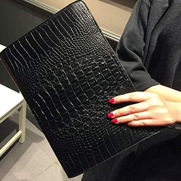 Women\'s Black Crocodile Pattern Clutch Purse Oversized Leather Evening Handbag main image 5